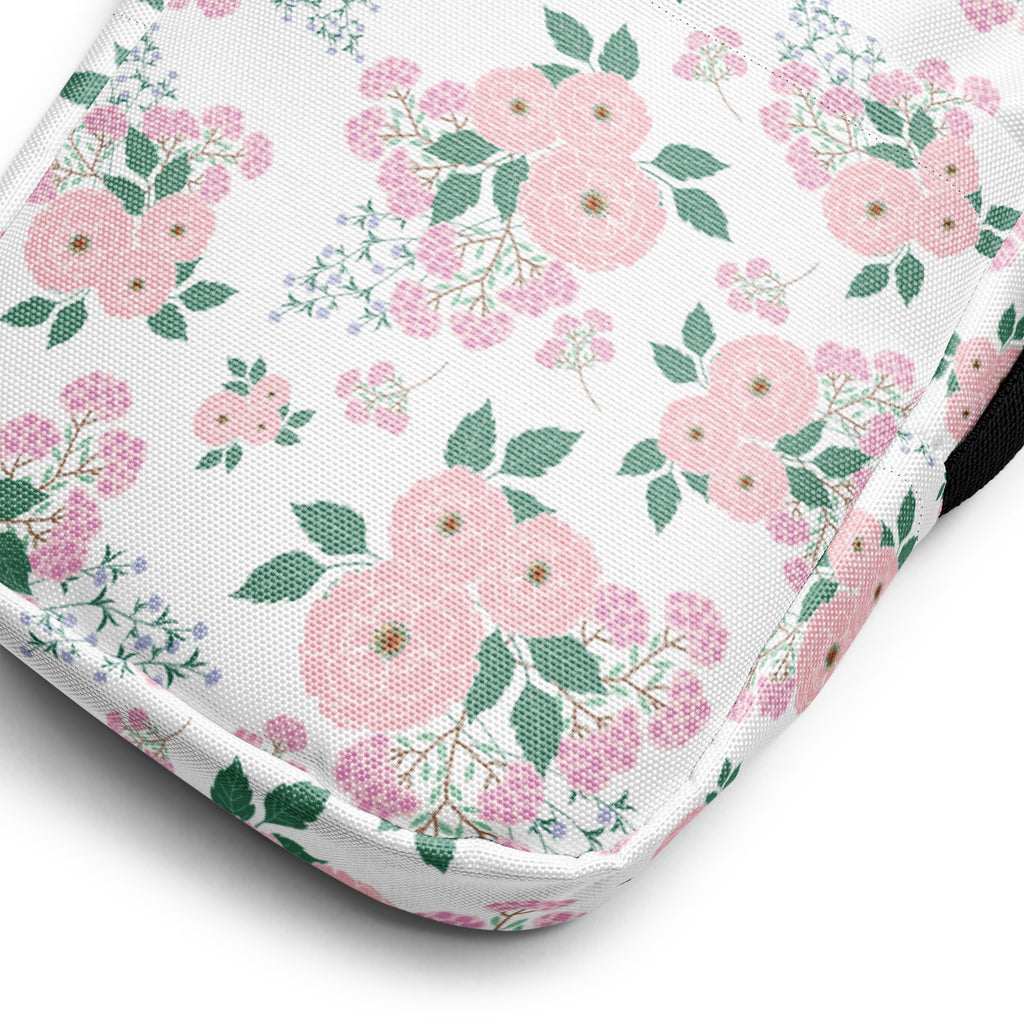 Girls Pink Flowers Crossbody Bag – Water Resistant Mini Purse With Adjustable Strap & Pockets