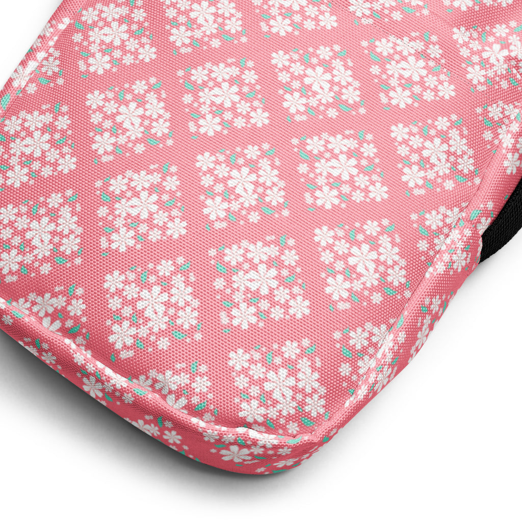 Pink Floral Patterned Crossbody Bag – Water Resistant Mini Purse With Adjustable Strap & Pockets