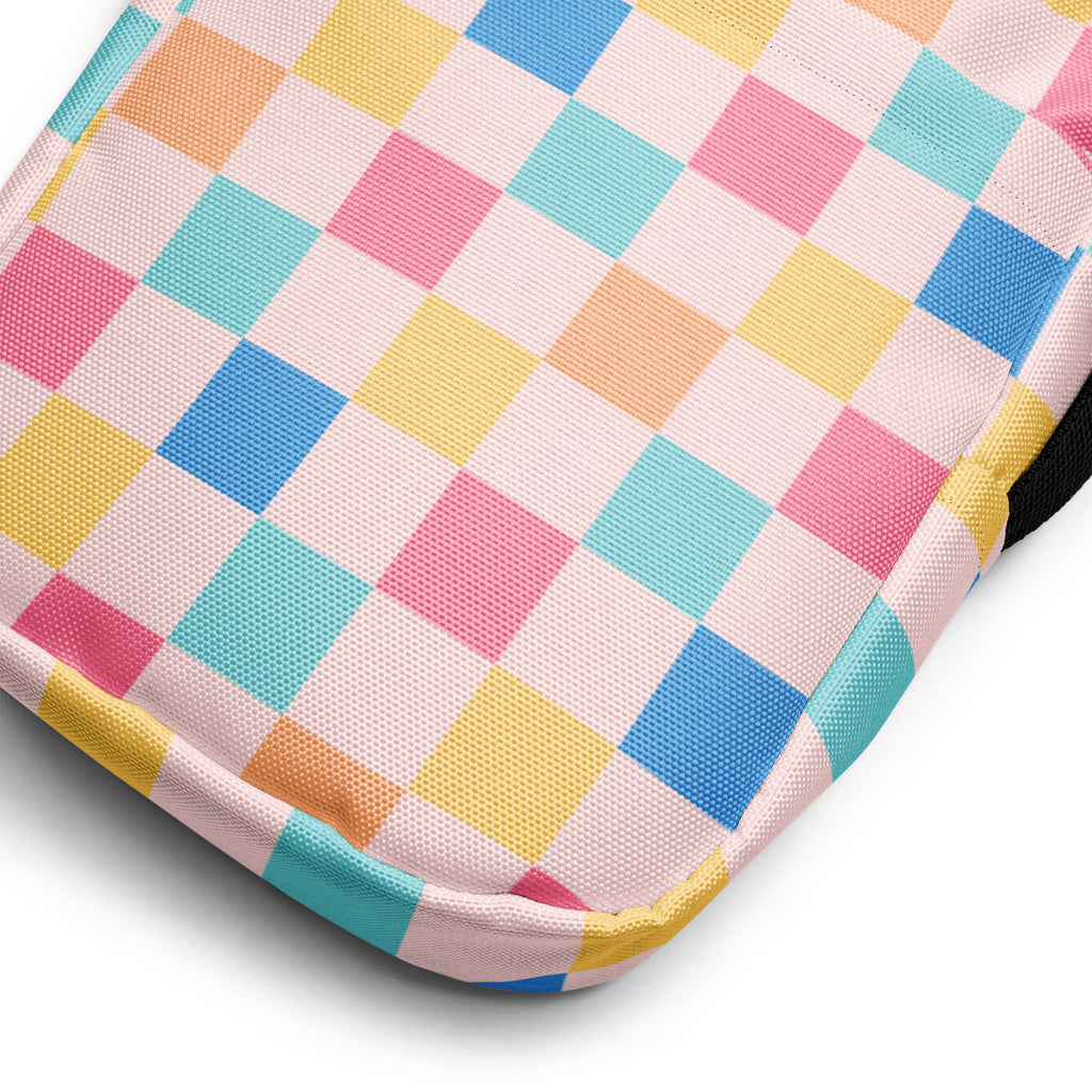 Pastel Checkered Crossbody Bag – Water Resistant Mini Purse With Adjustable Strap & Pockets