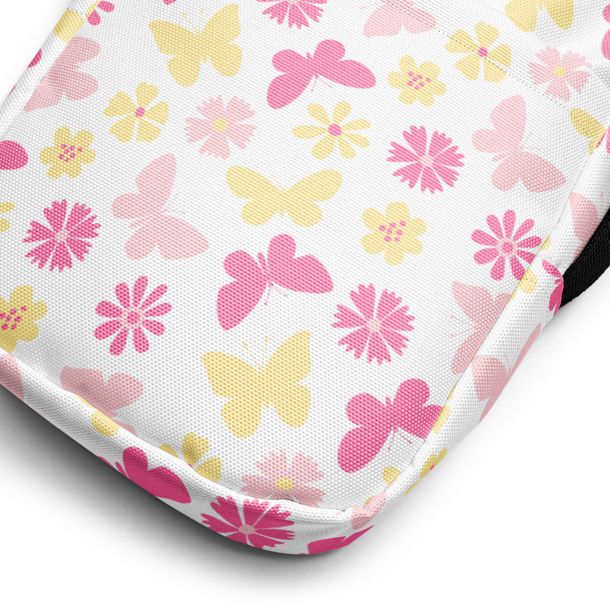 Pink Butterfly & Flower Crossbody Bag – Water Resistant Mini Purse With Adjustable Strap & Pockets