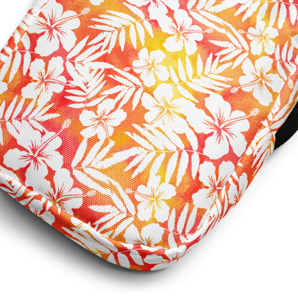 Orange Tropical Floral Hibiscus Crossbody Bag – Water Resistant Mini Purse With Adjustable Strap & Pockets