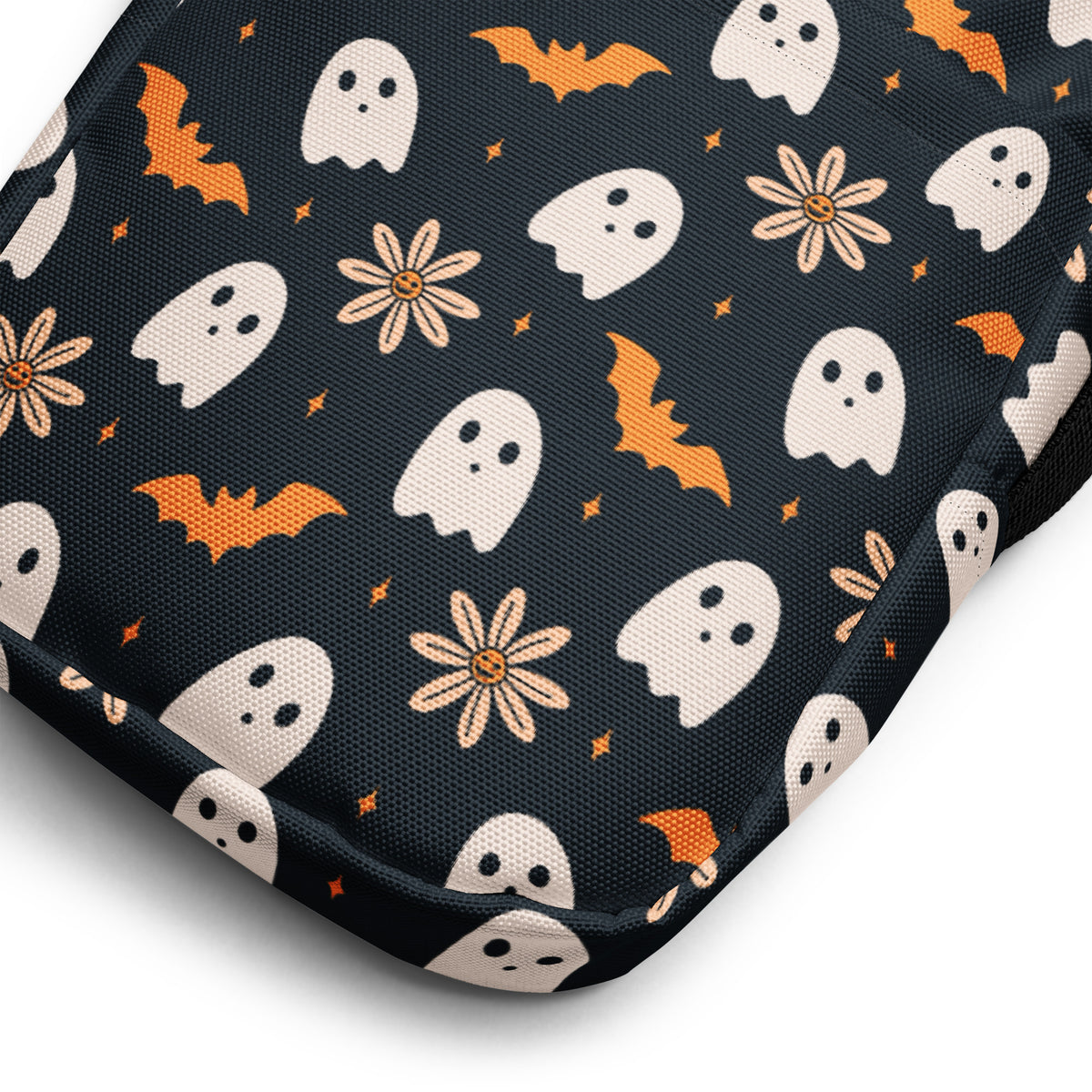 Girls Floral Ghost & Bat Halloween Crossbody Bag – Water Resistant Mini Purse With Adjustable Strap & Pockets