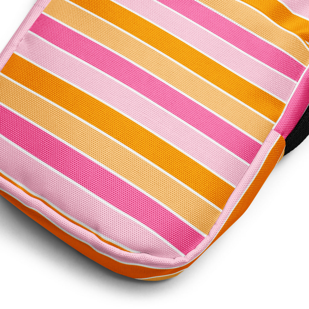 Girls Pink & Orange Striped Candy Corn Halloween Crossbody Bag – Water Resistant Mini Purse With Adjustable Strap & Pockets