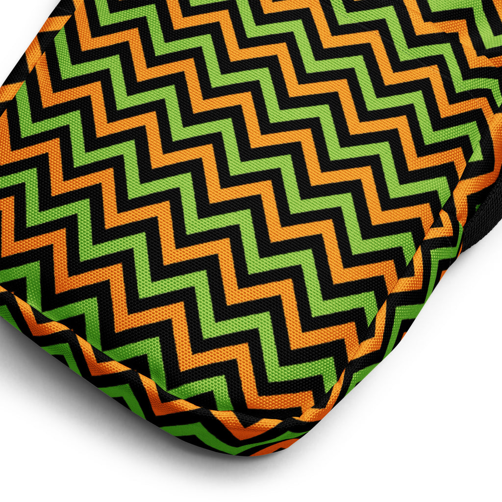 Orange & Green Chevron Halloween Crossbody Bag – Water Resistant Mini Purse With Adjustable Strap & Pockets