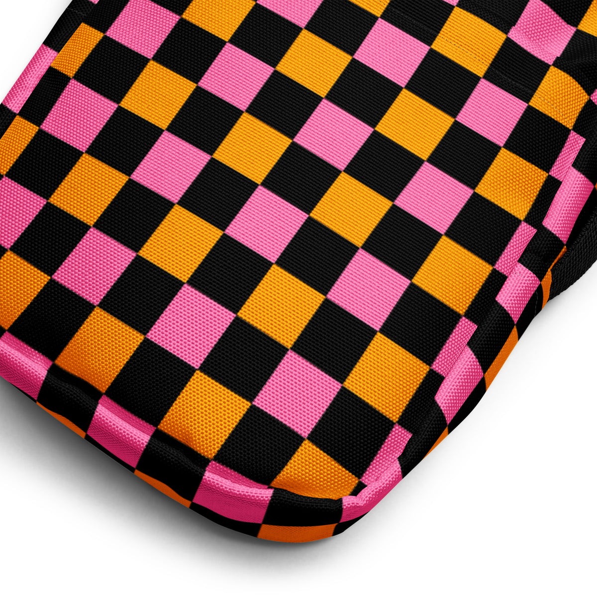 Pink & Orange Checkered Halloween Crossbody Bag – Water Resistant Mini Purse With Adjustable Strap & Pockets