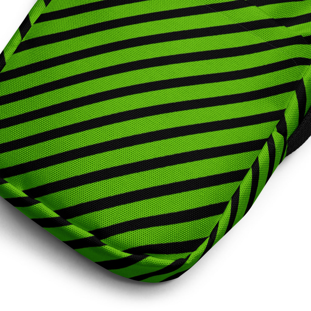Green & Black Striped Halloween Crossbody Bag – Water Resistant Mini Purse With Adjustable Strap & Pockets