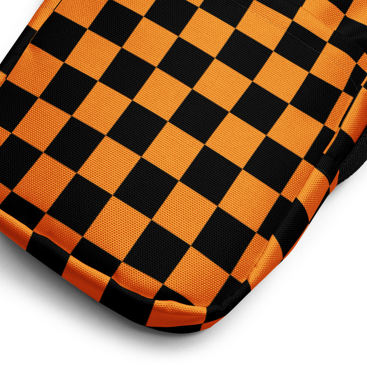 Orange Checkered Halloween Crossbody Bag – Water Resistant Mini Purse With Adjustable Strap & Pockets