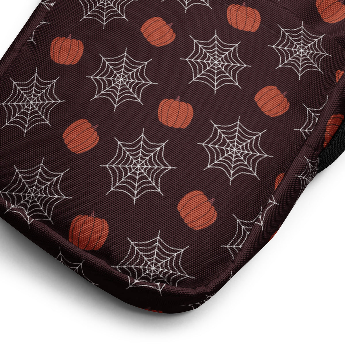 Pumpkin Spiderweb Halloween Crossbody Bag – Water Resistant Mini Purse With Adjustable Strap & Pockets