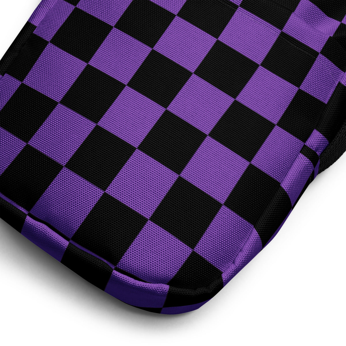 Purple Checkered Halloween Crossbody Bag – Water Resistant Mini Purse With Adjustable Strap & Pockets