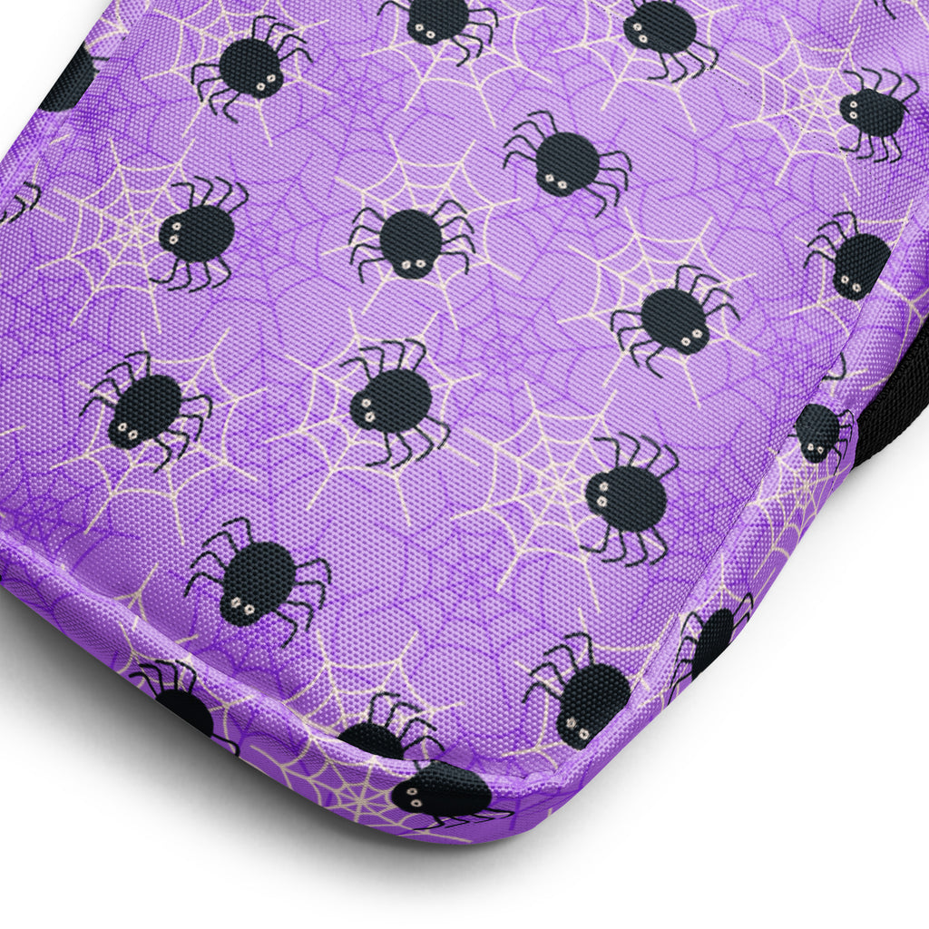 Purple Spider Web Halloween Crossbody Bag – Water Resistant Mini Purse With Adjustable Strap & Pockets