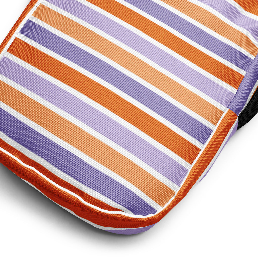 Purple Orange Striped Halloween Crossbody Bag – Water Resistant Mini Purse With Adjustable Strap & Pockets