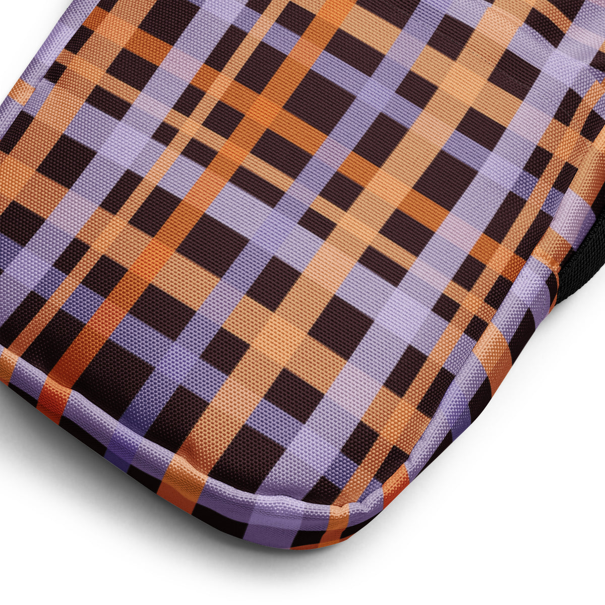 Orange & Purple Plaid Halloween Crossbody Bag – Water Resistant Mini Purse With Adjustable Strap & Pockets
