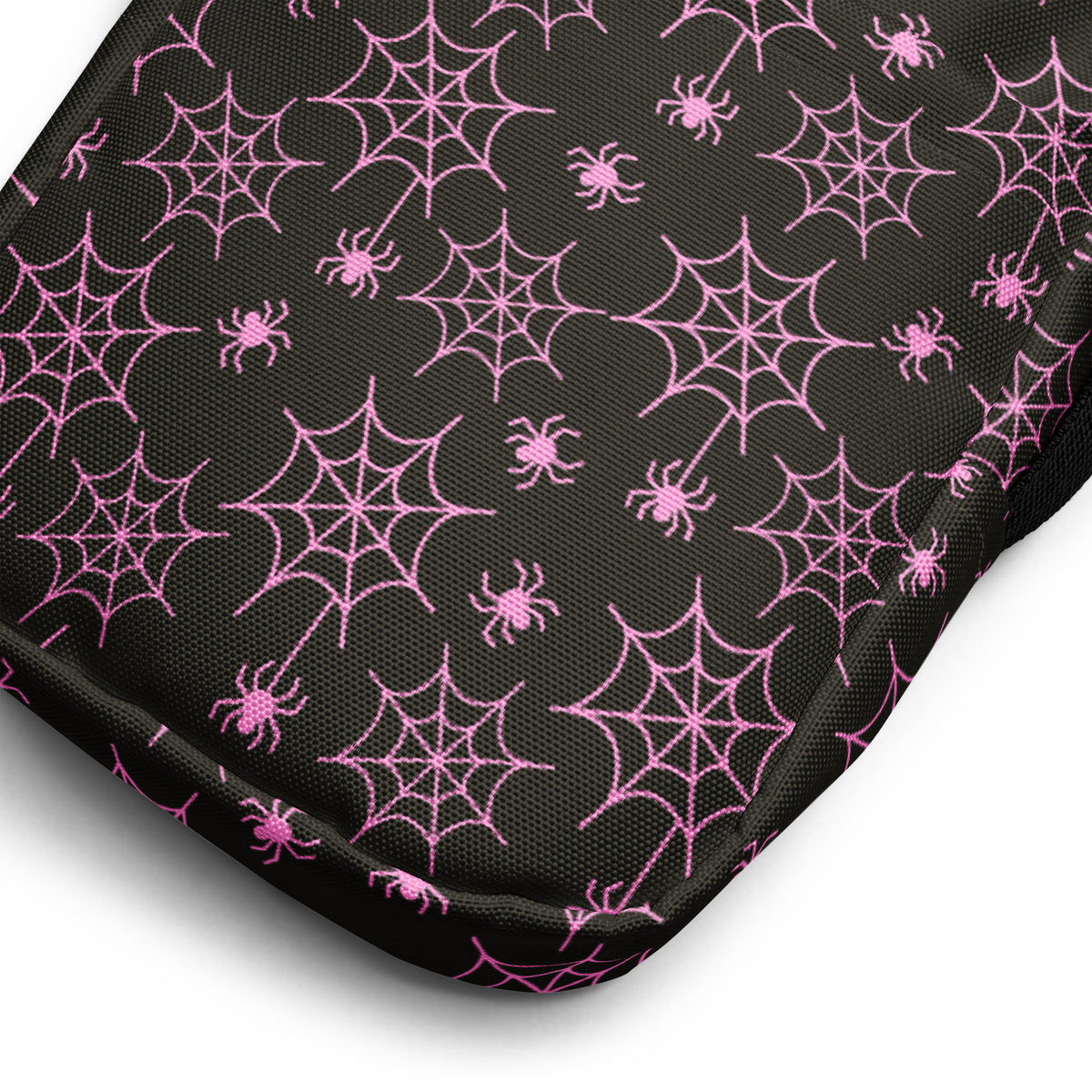 Pink Spider Web Halloween Crossbody Bag – Water Resistant Mini Purse With Adjustable Strap & Pockets