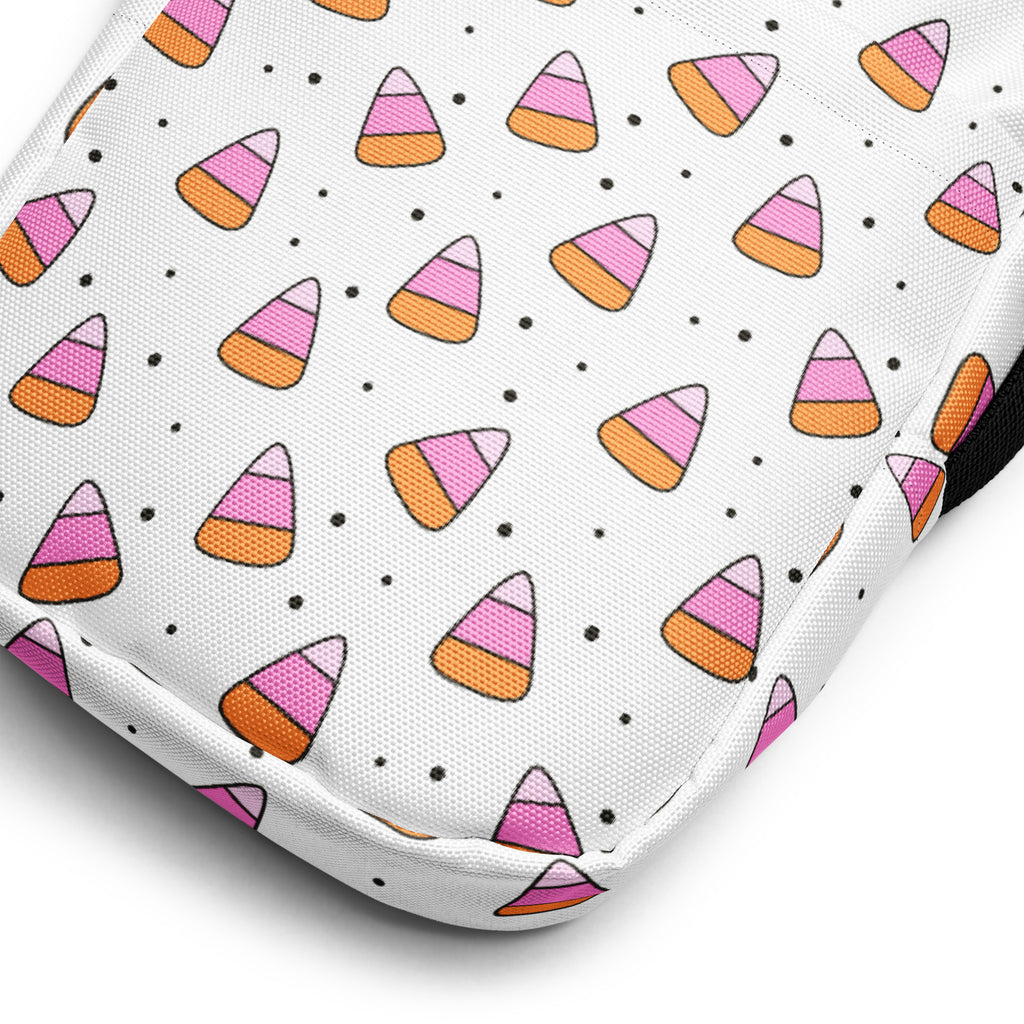Pink Orange Candy Corn Halloween Crossbody Bag – Water Resistant Mini Purse With Adjustable Strap & Pockets
