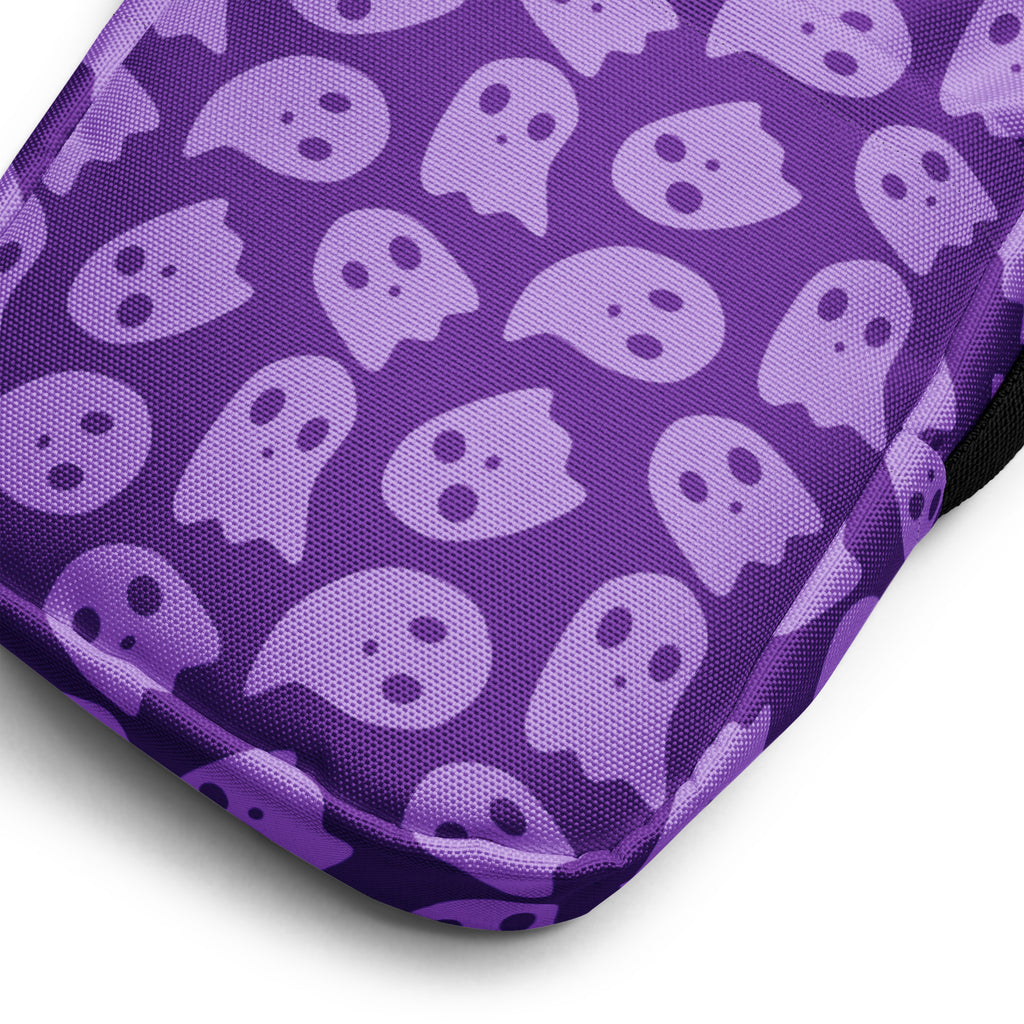 Purple Ghosts Halloween Crossbody Bag – Water Resistant Mini Purse With Adjustable Strap & Pockets