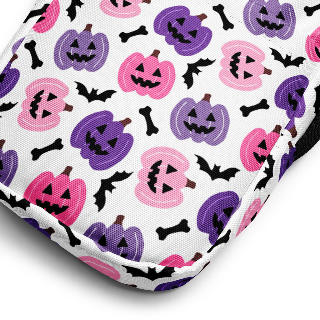 Girls Pink & Purple Pumpkin Halloween Crossbody Bag – Water Resistant Mini Purse With Adjustable Strap & Pockets