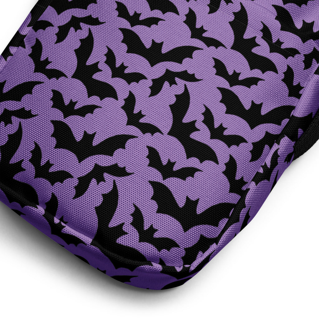 Dark Purple Bats Halloween Crossbody Bag – Water Resistant Mini Purse With Adjustable Strap & Pockets