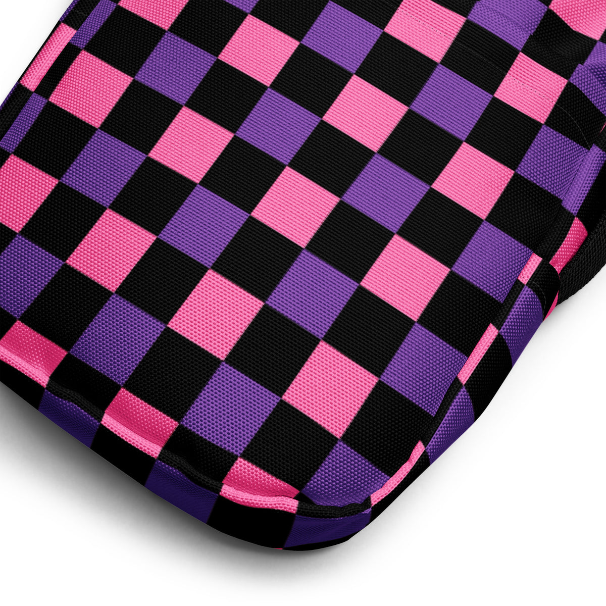 Pink & Purple Checkered Halloween Crossbody Bag – Water Resistant Mini Purse With Adjustable Strap & Pockets
