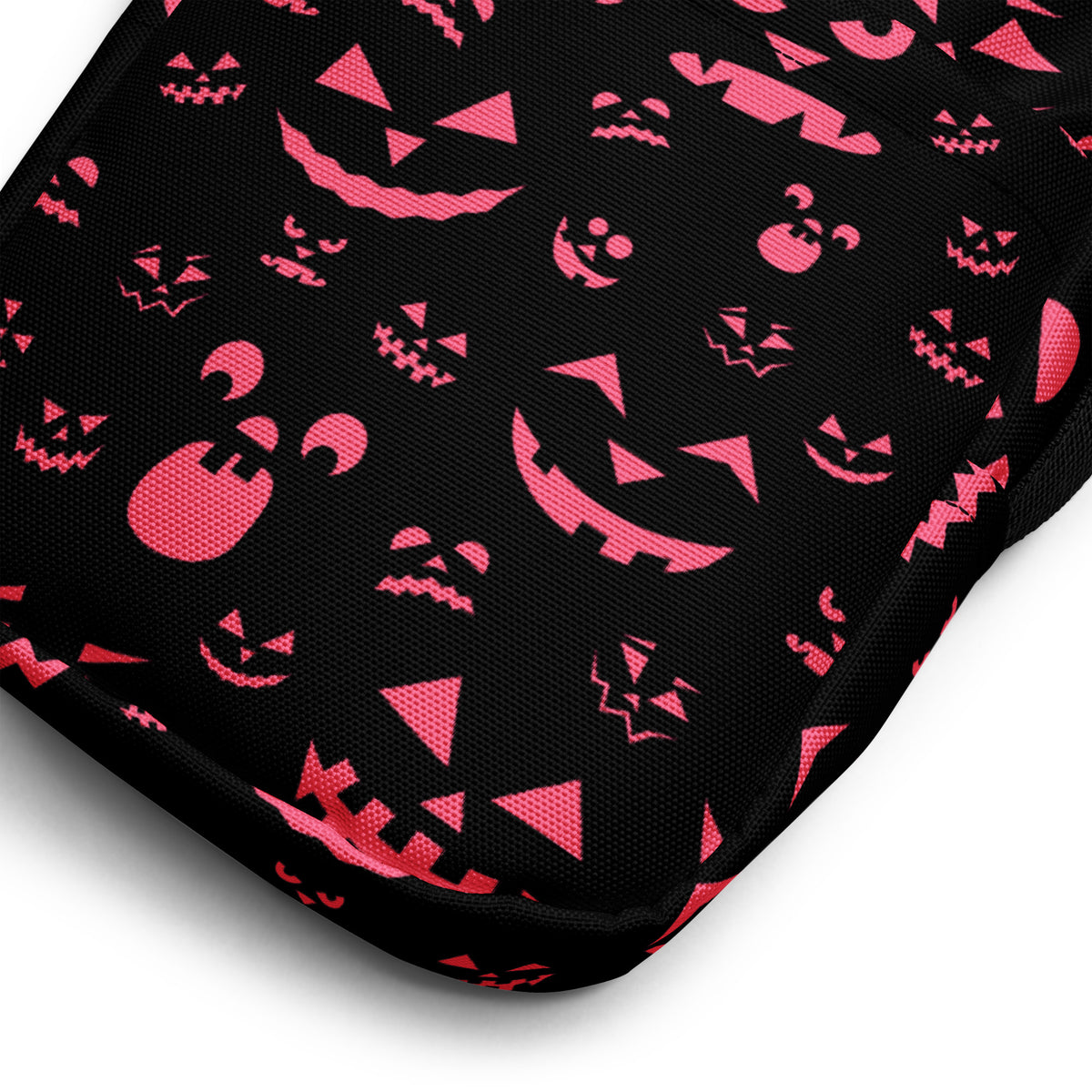 Pink Black Jack O Lantern Faces Halloween Crossbody Bag – Water Resistant Mini Purse With Adjustable Strap & Pockets