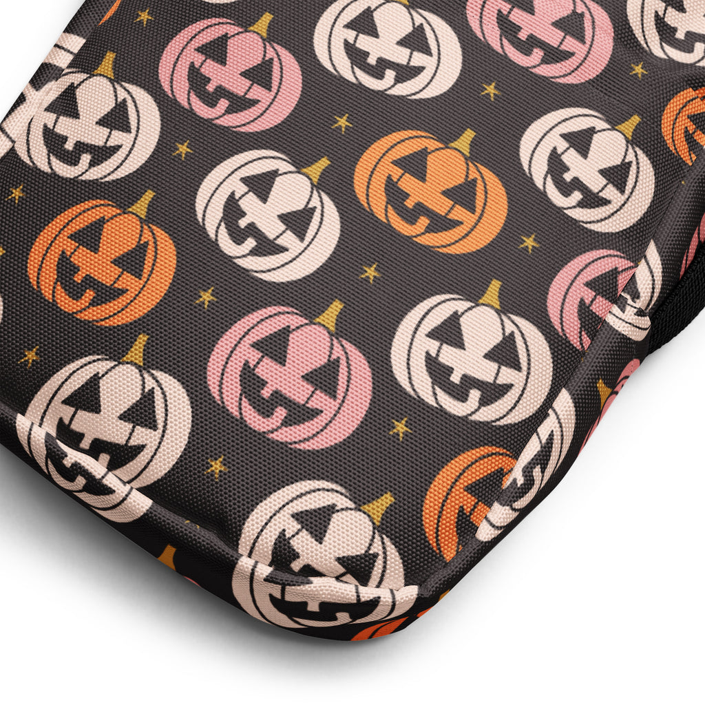 Girls Pink & Orange Jack O Lantern Crossbody Bag – Water Resistant Mini Purse With Adjustable Strap & Pockets