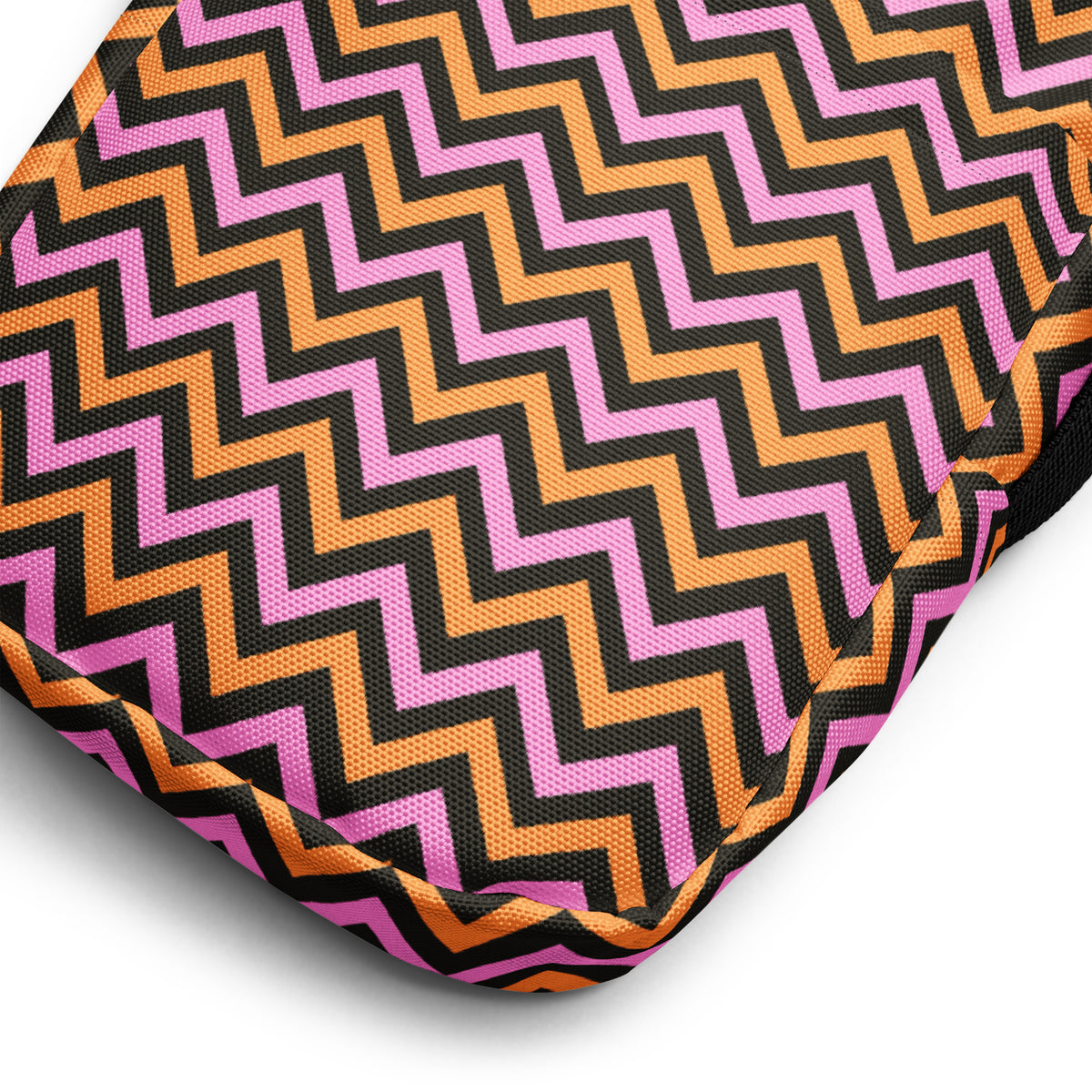 Pink & Orange Chevron Halloween Crossbody Bag – Water Resistant Mini Purse With Adjustable Strap & Pockets
