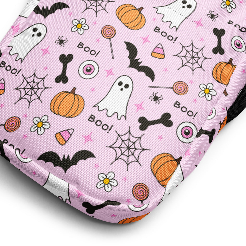 Girls Pink Spooky Halloween Crossbody Bag – Water Resistant Mini Purse With Adjustable Strap & Pockets