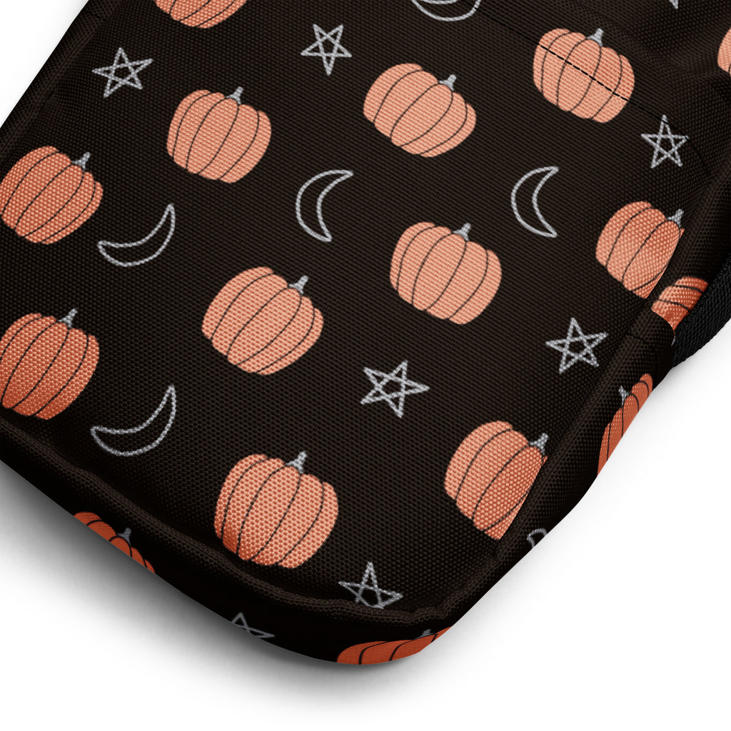 Pumpkin Moon & Stars Crossbody Bag – Water Resistant Mini Purse With Adjustable Strap & Pockets