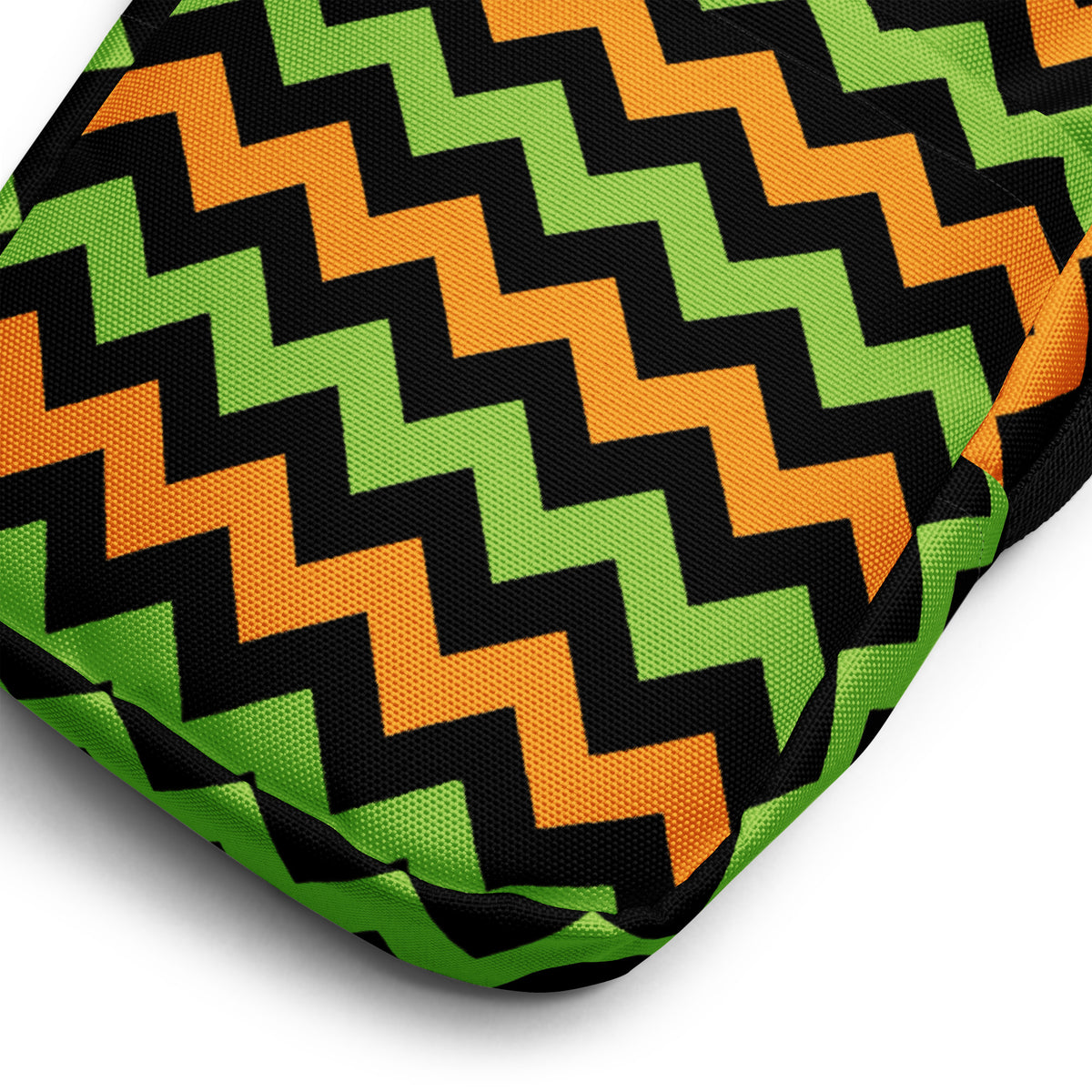 Girls Orange & Green Chevron Halloween Crossbody Bag – Water Resistant Mini Purse With Adjustable Strap & Pockets
