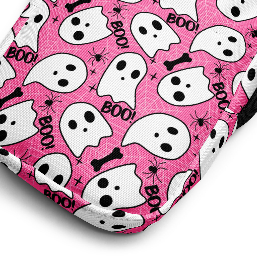 Girls Pink Ghosts & Spiderwebs Halloween Crossbody Bag – Water Resistant Mini Purse With Adjustable Strap & Pockets