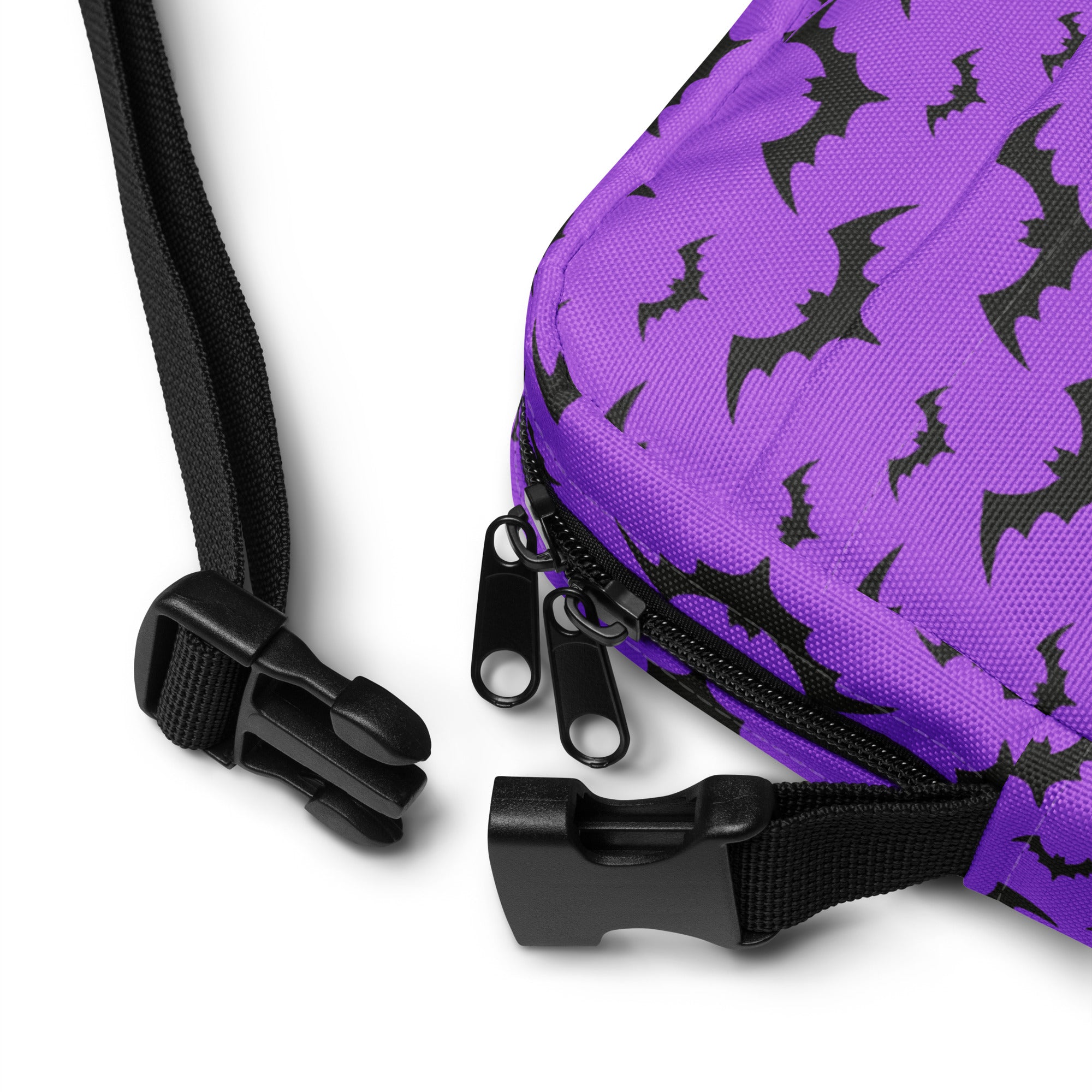 Kids purple bats halloween crossbody purse with bat pattern black zippers and adjustable straps for easy wear