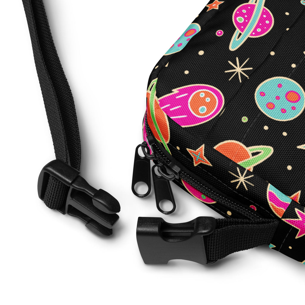 Vintage Neon Space Crossbody Bag – Water Resistant Mini Purse With Adjustable Strap & Pockets