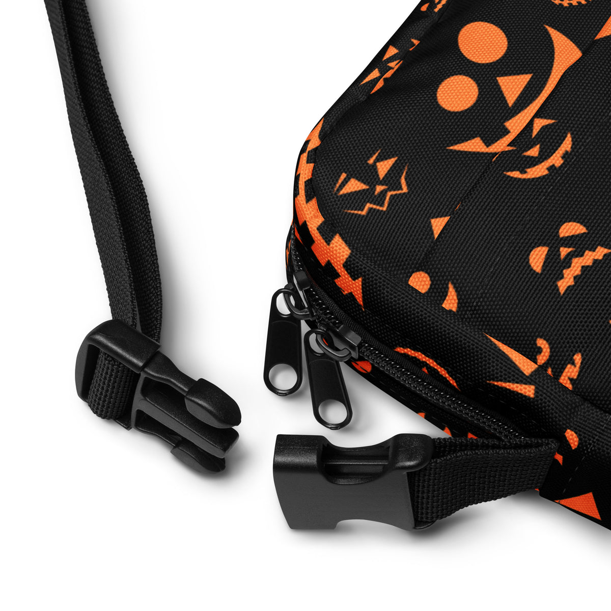 Orange Jack O Lantern Faces Halloween Crossbody Bag – Water Resistant Mini Purse With Adjustable Strap & Pockets