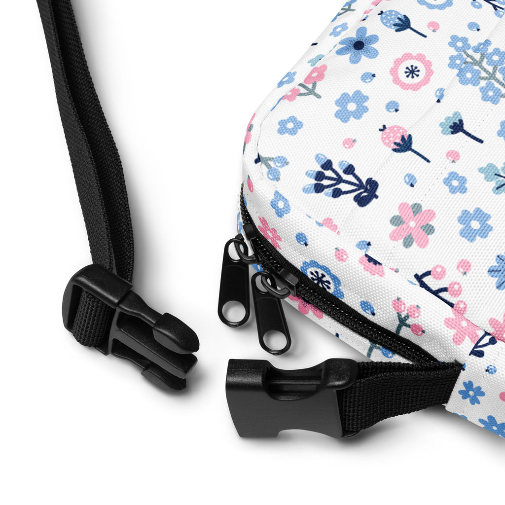Pink & Blue Floral Crossbody Bag – Water Resistant Mini Purse With Adjustable Strap & Pockets