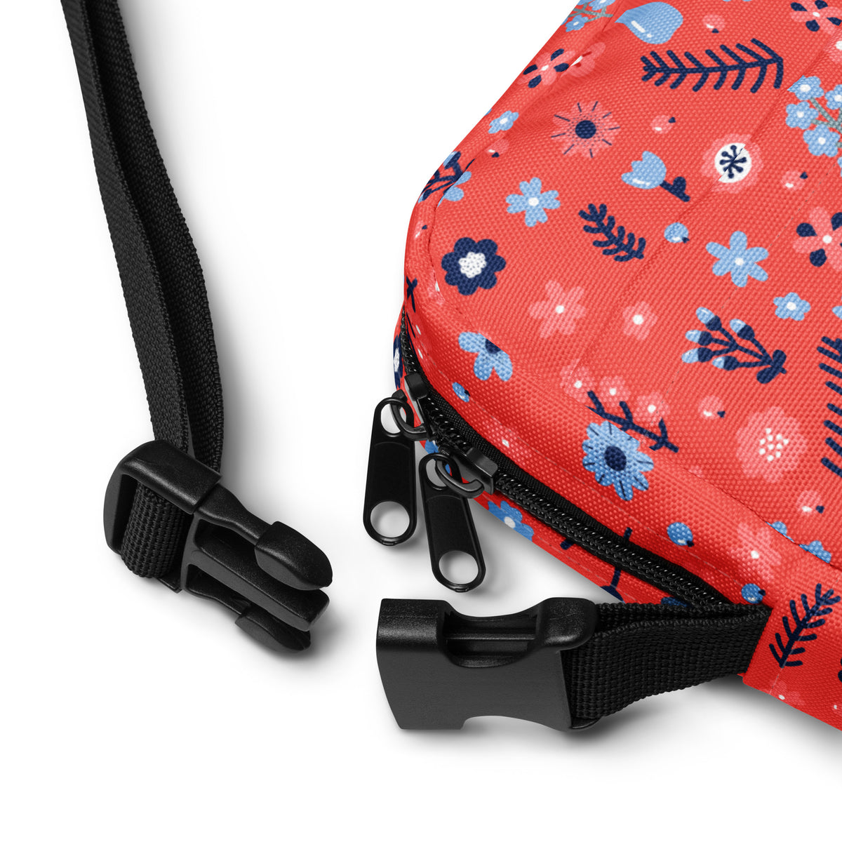 Red Floral Crossbody Bag – Water Resistant Mini Purse With Adjustable Strap & Pockets