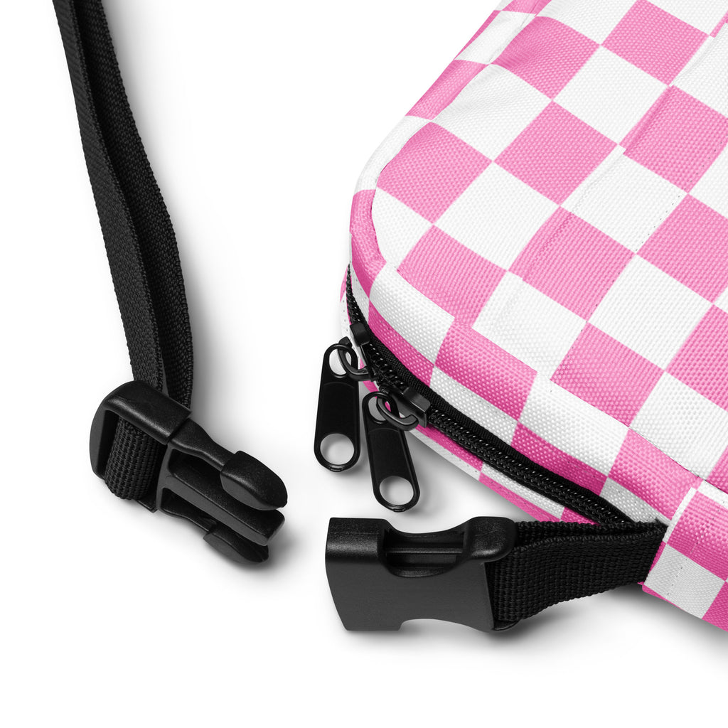 Pink Checkered Crossbody Bag – Water Resistant Mini Purse With Adjustable Strap & Pockets