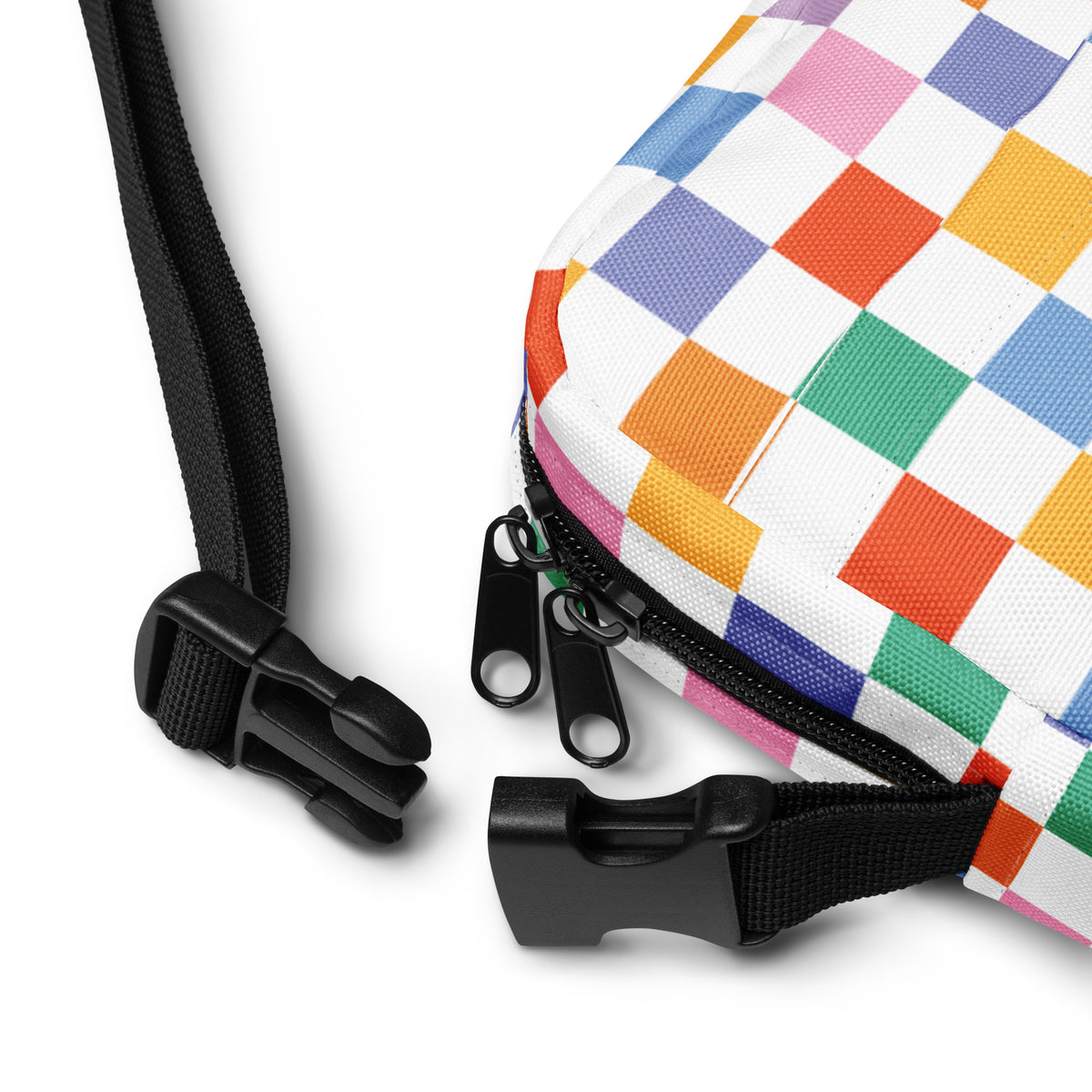 Rainbow Checkered Crossbody Bag – Water Resistant Mini Purse With Adjustable Strap & Pockets