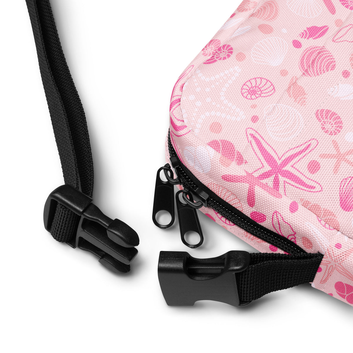 Pink Starfish & Shells Crossbody Bag – Water Resistant Mini Purse With Adjustable Strap & Pockets