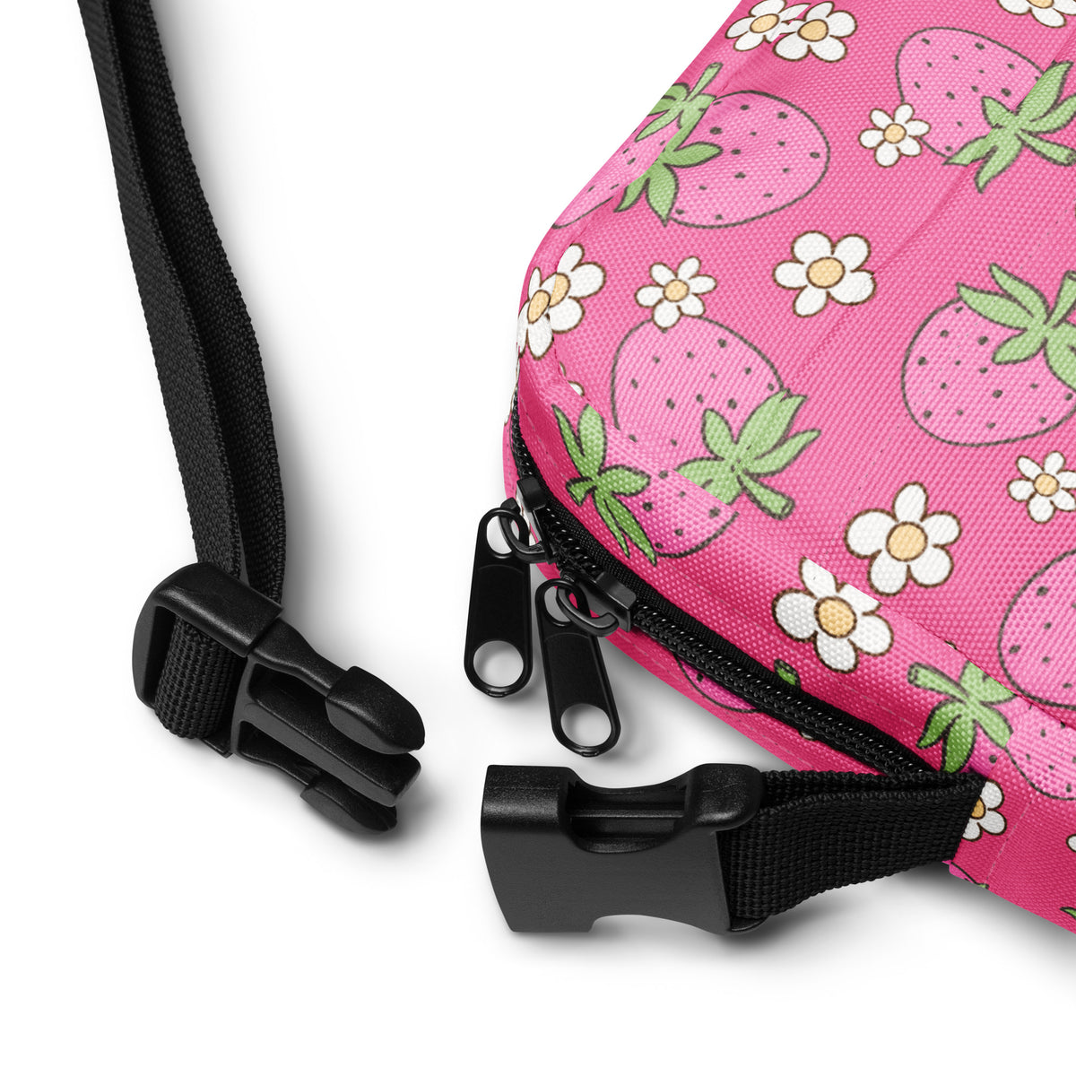 Pink Strawberry Crossbody Bag – Water Resistant Mini Purse With Adjustable Strap & Pockets