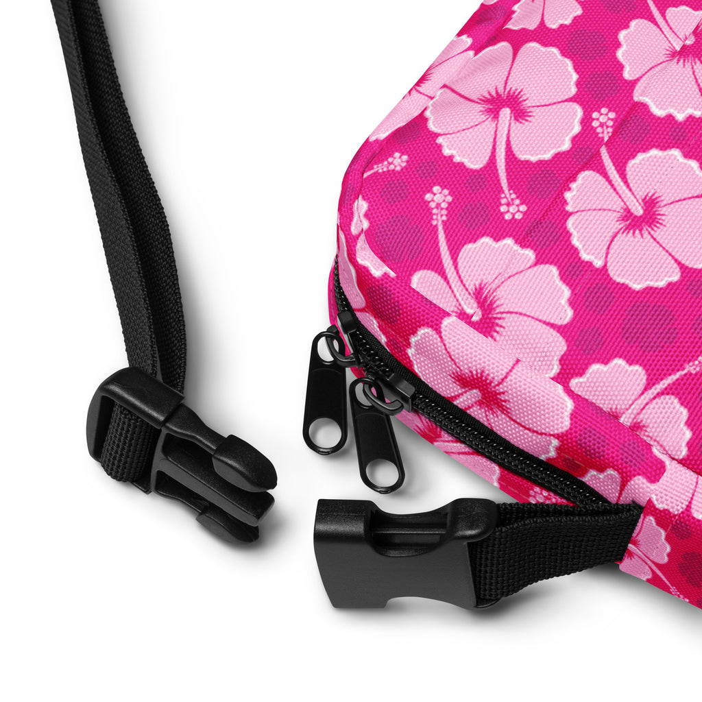 Tropical Pink Hibiscus Crossbody Bag – Water Resistant Mini Purse With Adjustable Strap & Pockets