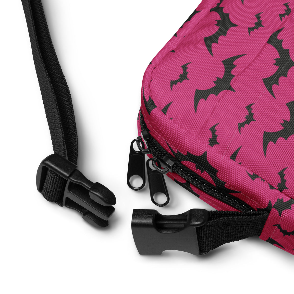 Girls Pink Bats Halloween Crossbody Bag – Water Resistant Mini Purse With Adjustable Strap & Pockets