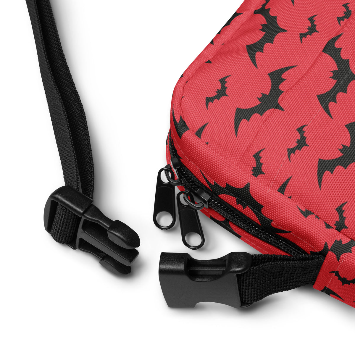 Red Bats Halloween Crossbody Bag – Water Resistant Mini Purse With Adjustable Strap & Pockets