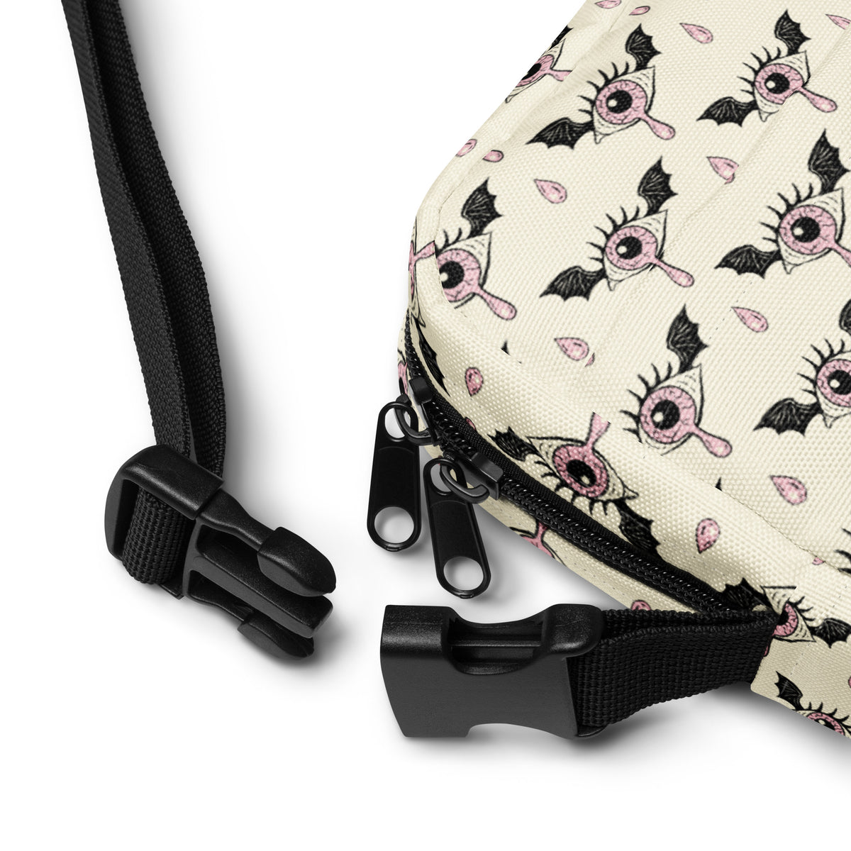 Spooky Pink Eyeball Bat Halloween Crossbody Bag – Water Resistant Mini Purse With Adjustable Strap & Pockets