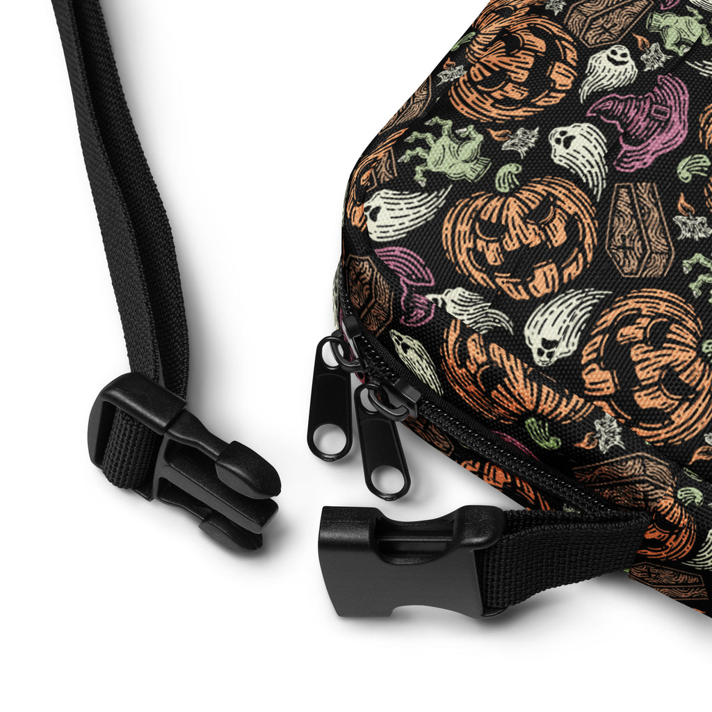 Vintage Pumpkin Ghost Halloween Crossbody Bag – Water Resistant Mini Purse With Adjustable Strap & Pockets