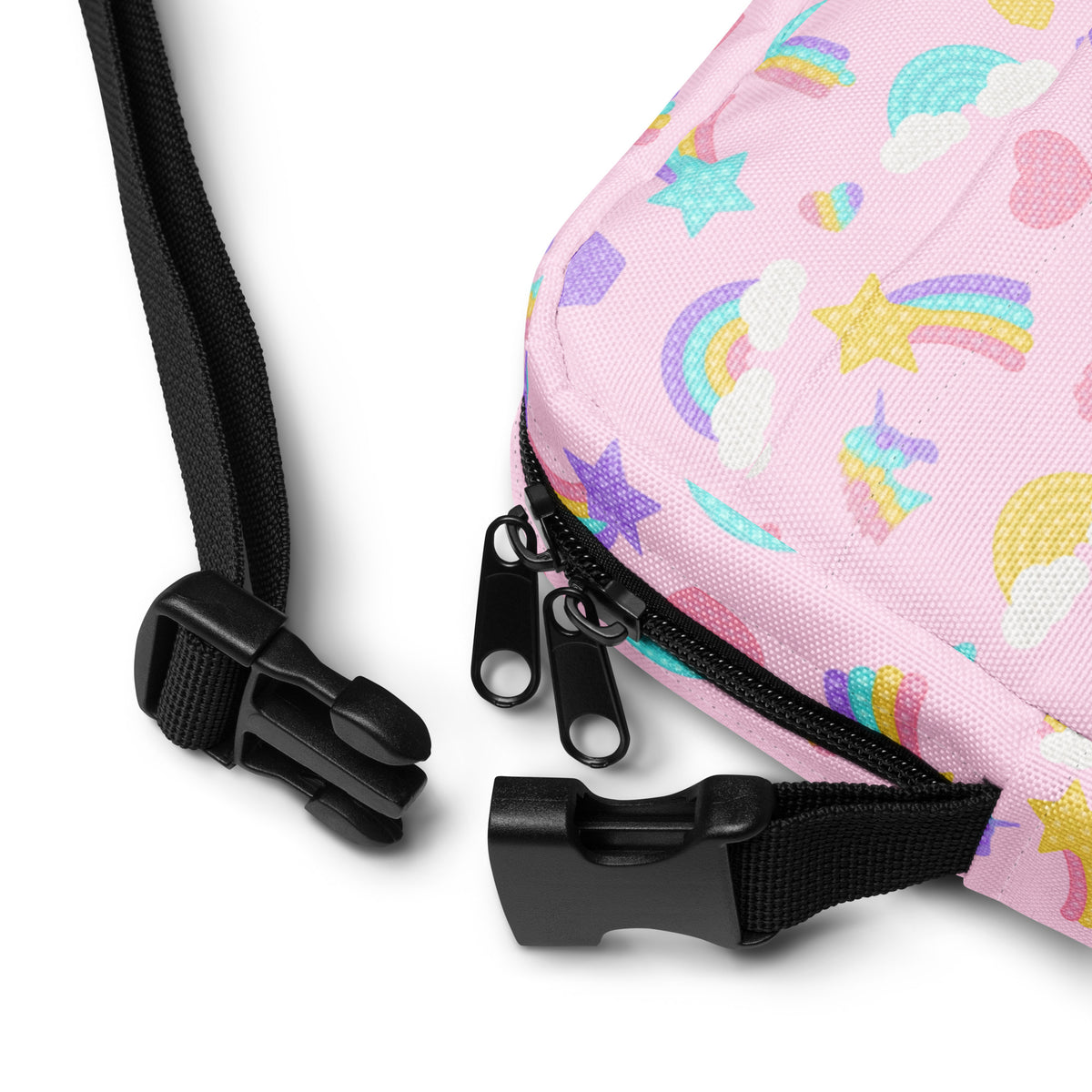 Girls Pink Rainbow Fidget Toy Crossbody Bag – Water Resistant Mini Purse With Adjustable Strap & Pockets