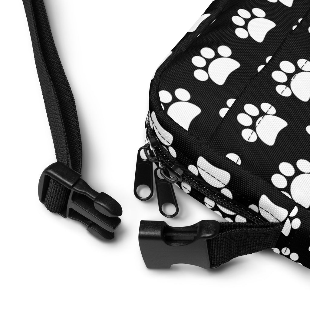 Black Paw Print Crossbody Bag – Water Resistant Mini Purse With Adjustable Strap & Pockets