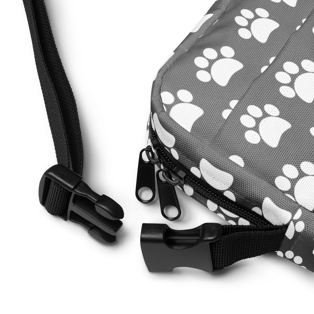 Gray Paw Print Crossbody Bag – Water Resistant Mini Purse With Adjustable Strap & Pockets