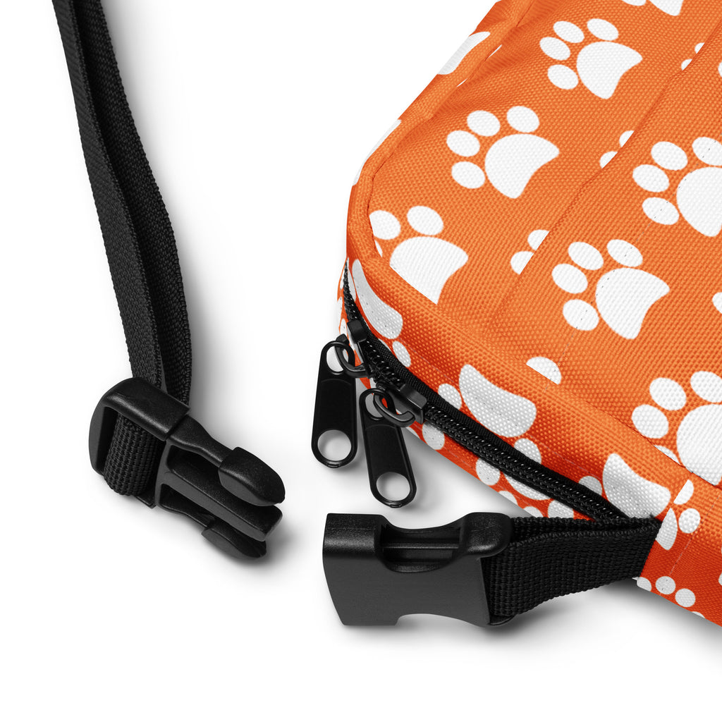 Orange Paw Print Crossbody Bag – Water Resistant Mini Purse With Adjustable Strap & Pockets