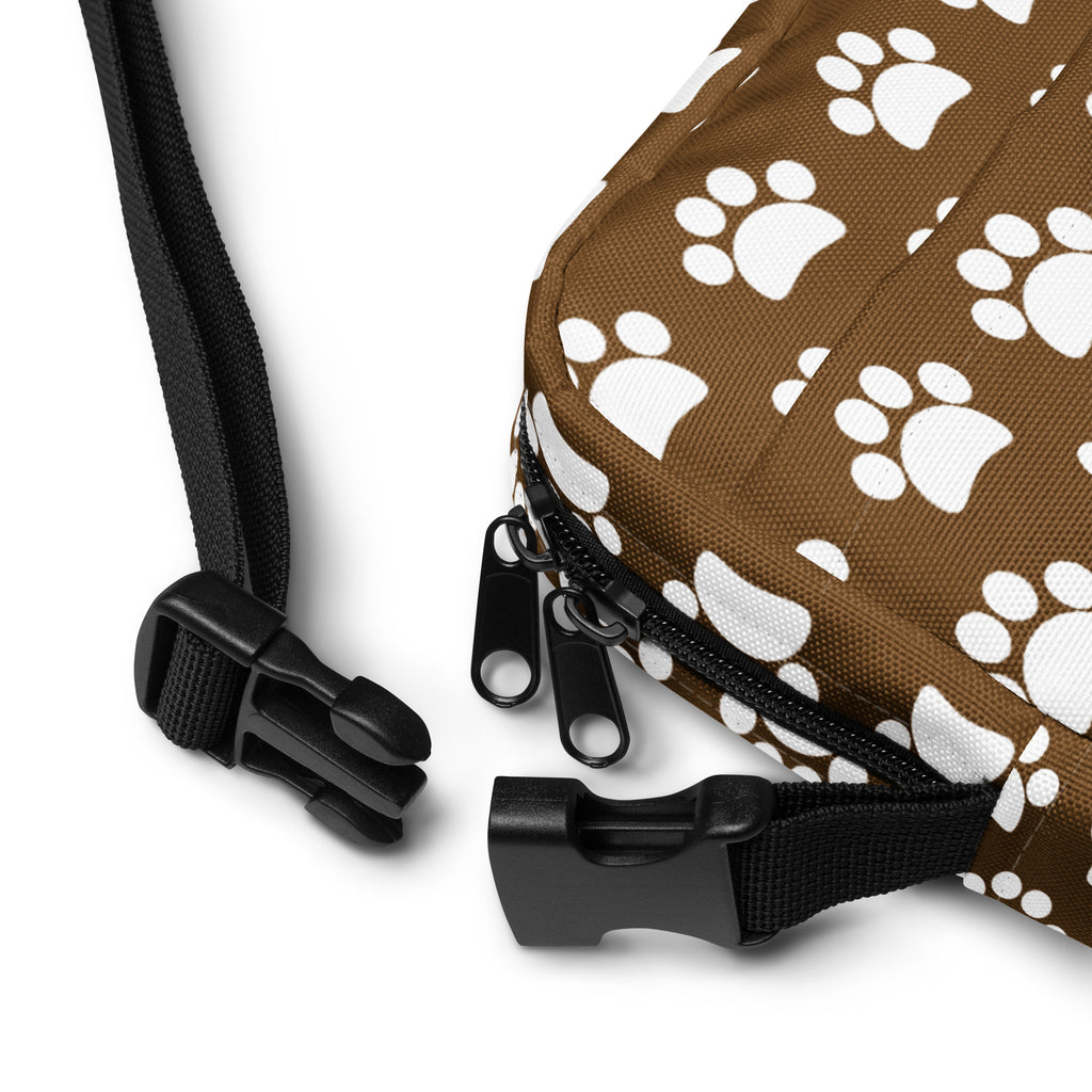 Brown Paw Print Crossbody Bag – Water Resistant Mini Purse With Adjustable Strap & Pockets