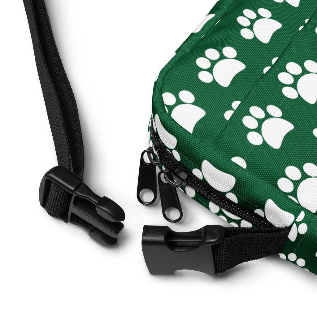 Forest Green Paw Print Crossbody Bag – Water Resistant Mini Purse With Adjustable Strap & Pockets