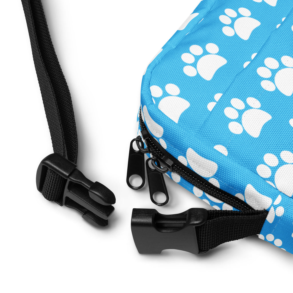 Sky Blue Paw Print Crossbody Bag – Water Resistant Mini Purse With Adjustable Strap & Pockets